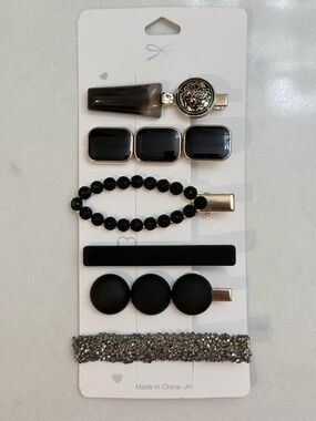 6-Piece Black & Gold Hair Clip Set – Mixed Barrettes